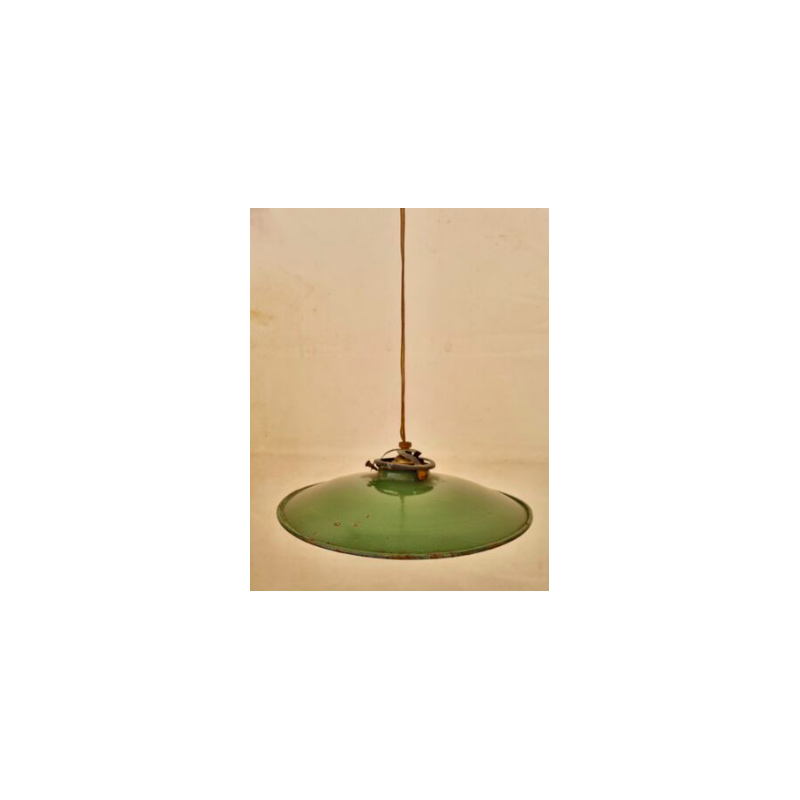 Vintage green metal saucer pendant lamp, 1950s