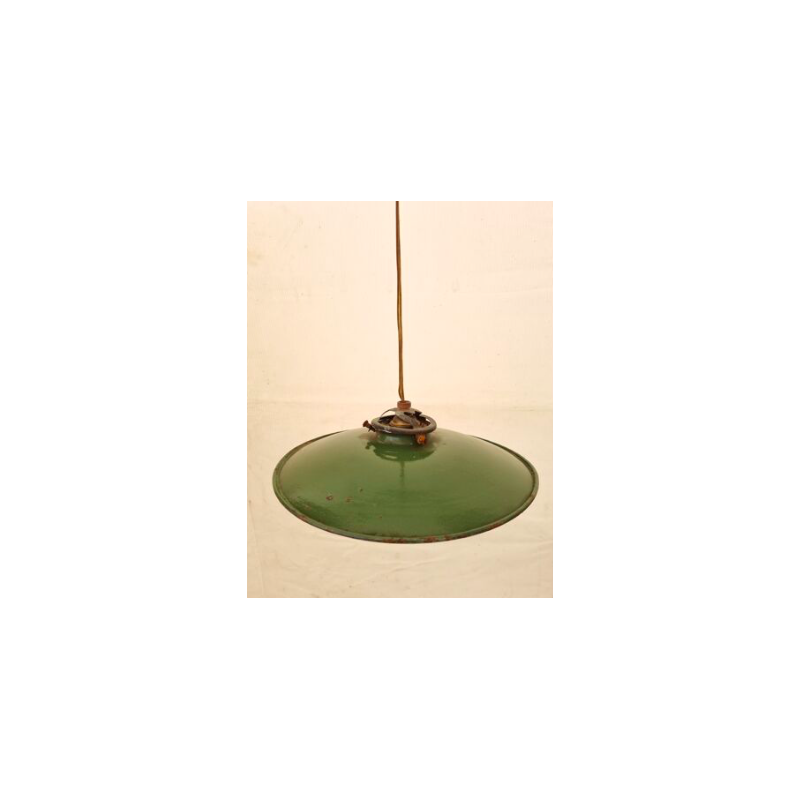 Vintage green metal saucer pendant lamp, 1950s