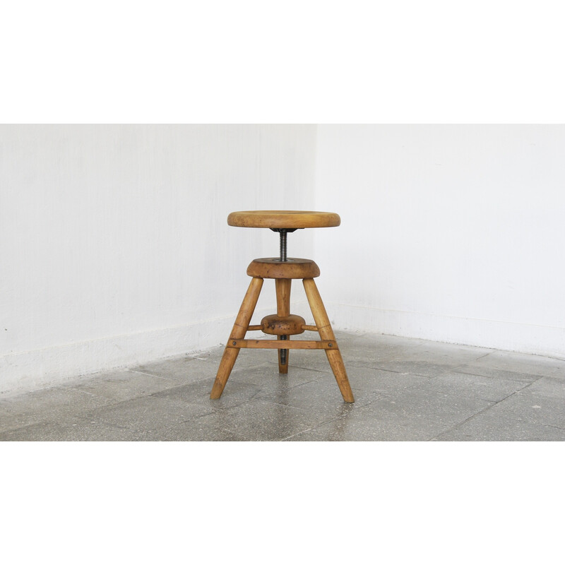 Vintage French artist wooden adjustable stool