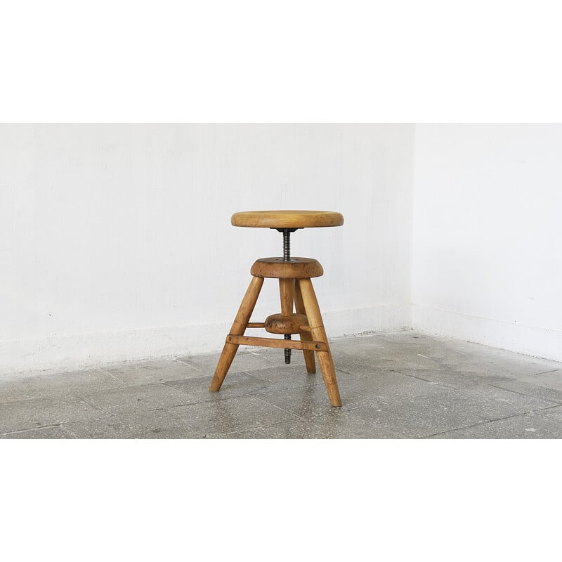 Vintage French artist wooden adjustable stool