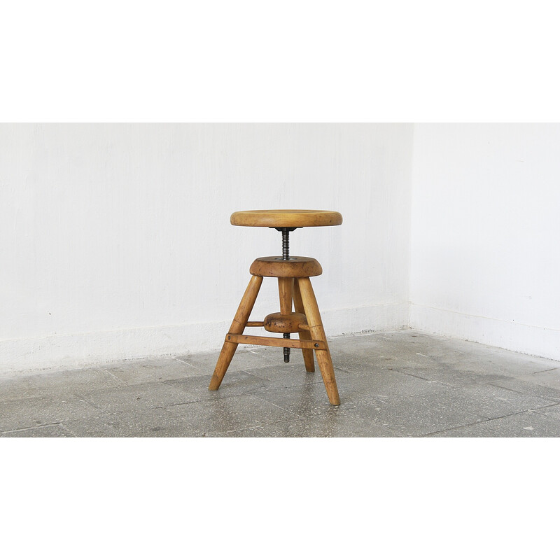 Vintage French artist wooden adjustable stool