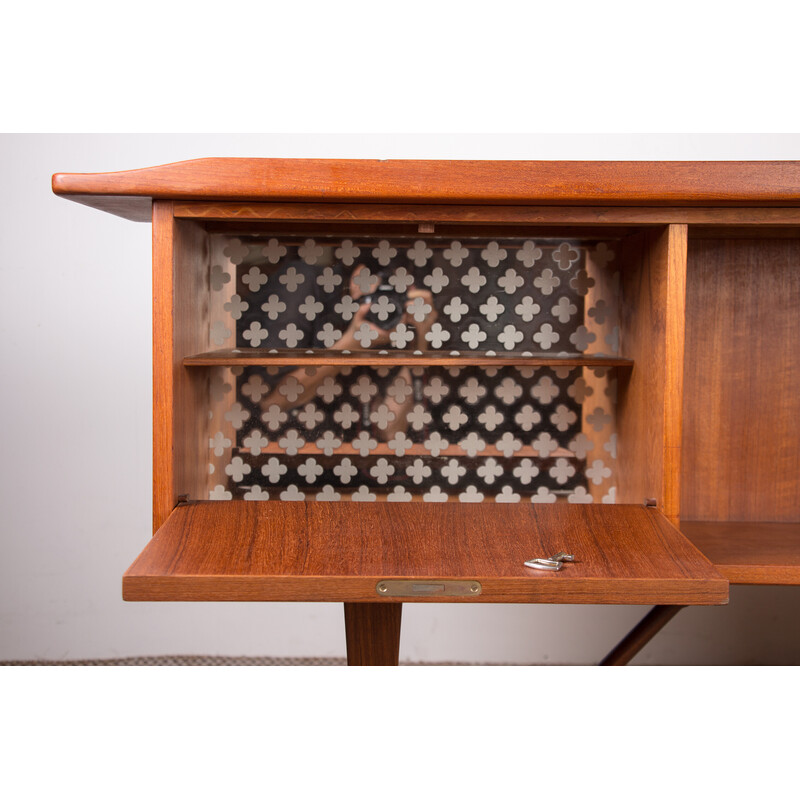 Vintage Deens teak en messing "boemerang" bureau van Peter Lovig Nielsen, 1970