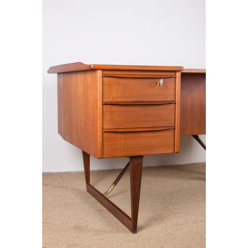 Bureau danois vintage "boomerang" en teck et laiton par Peter Lovig Nielsen, 1970