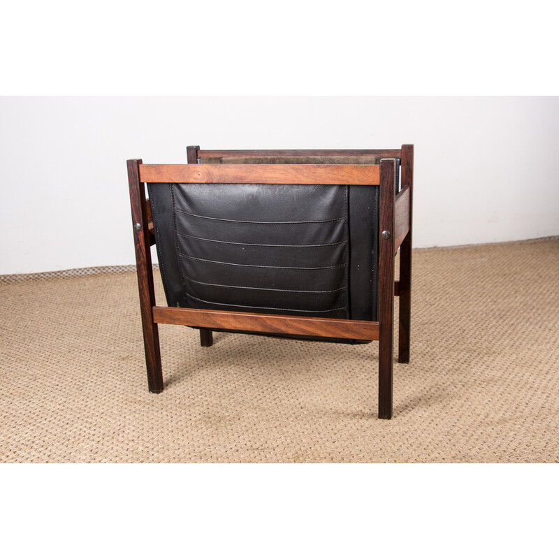 Vintage Danish rosewood and leather magazine rack, 1960