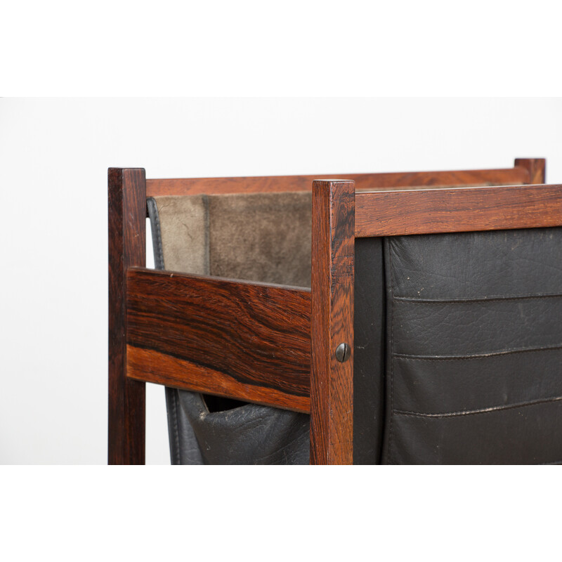 Vintage Danish rosewood and leather magazine rack, 1960