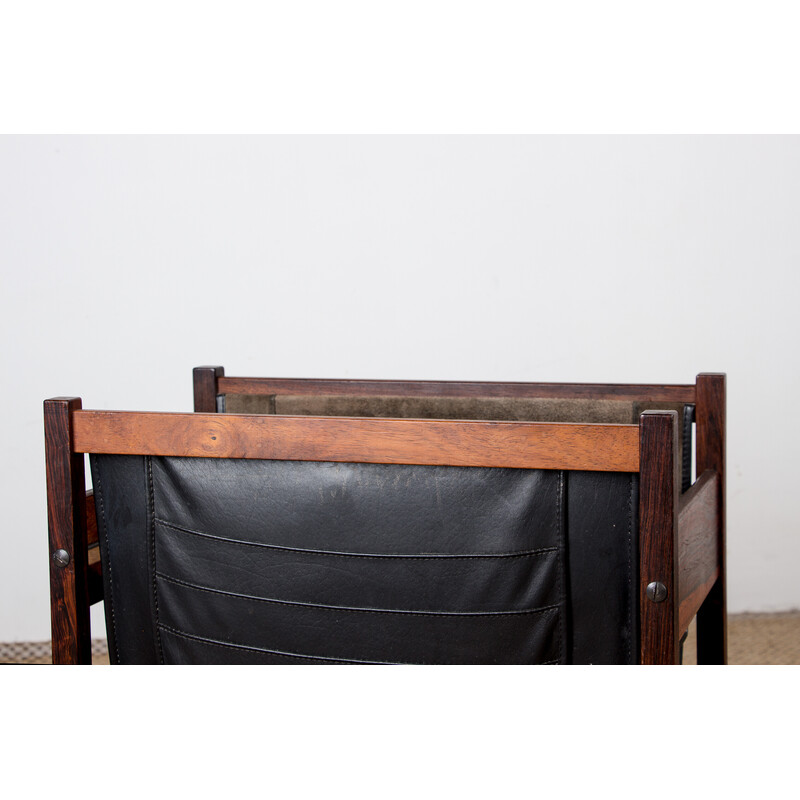 Vintage Danish rosewood and leather magazine rack, 1960