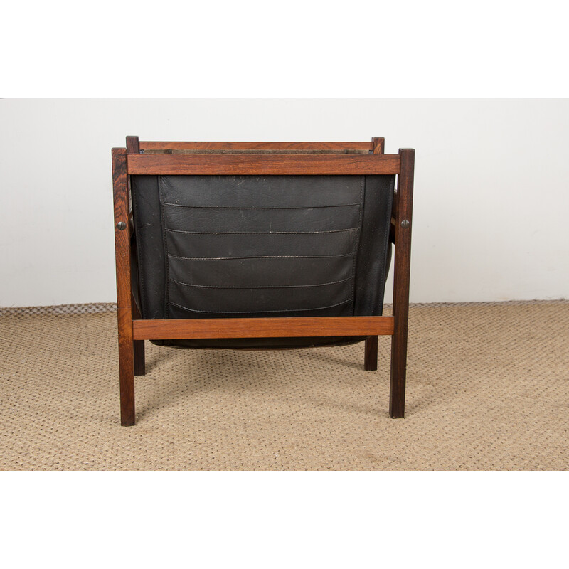 Vintage Danish rosewood and leather magazine rack, 1960