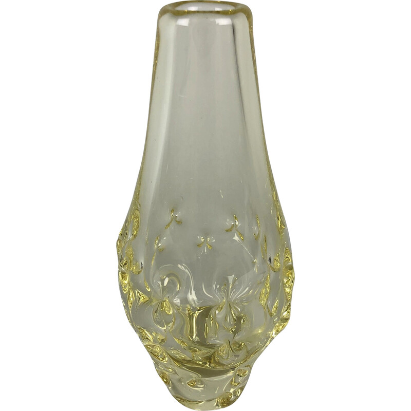 Mid century citrine glass vase by Miloslav Klinger for Zelezny Brod Glassworks, 1960s