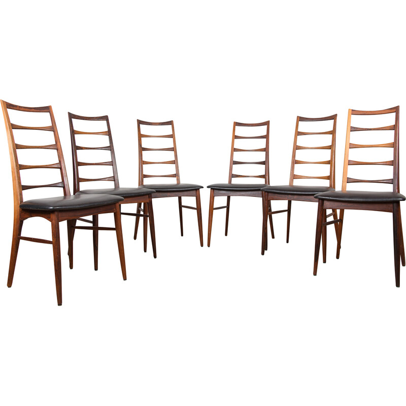 Conjunto de 6 cadeiras de jantar dinamarquesas vintage no Rio Rosewood, modelo Liz de Niels Kofoed para Koefoeds Hornslet, 1960