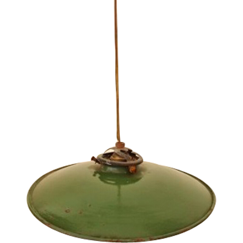 Sospensione a piattino in metallo verde vintage, 1950