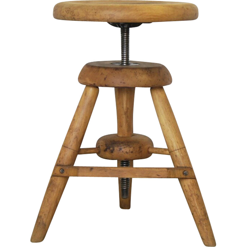 Vintage French artist wooden adjustable stool