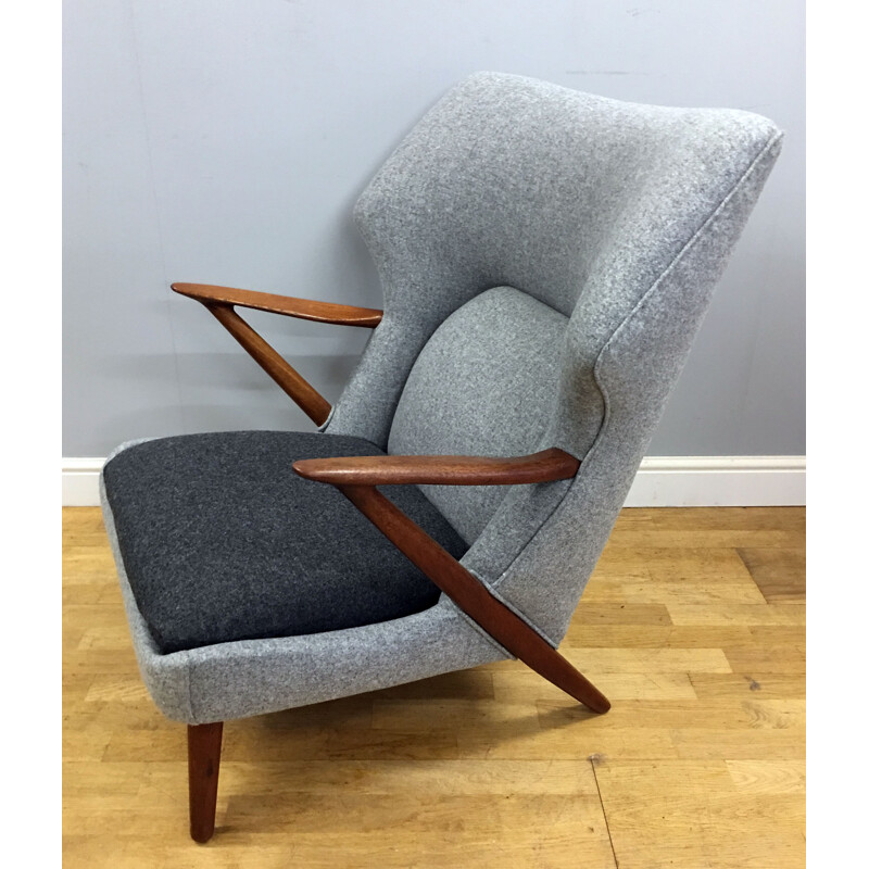 Grijze Slagelse Mobelvaerk teakhouten fauteuil, Kurt OLSEN - 1950