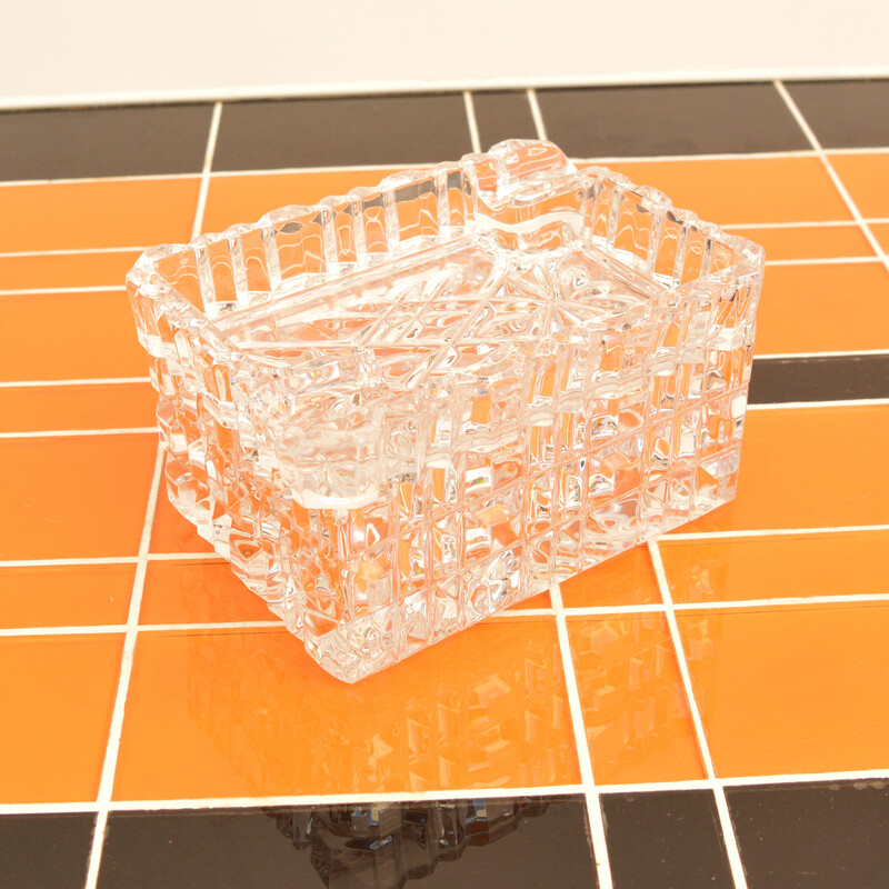 Vintage crystal ashtray with cigarette case by Julia, Poland 1980s