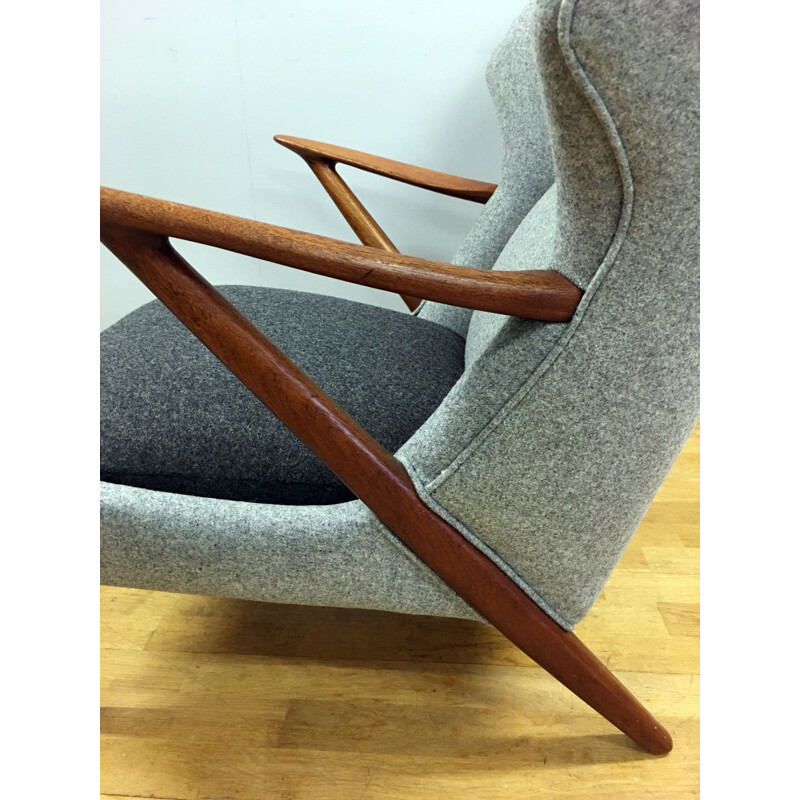 Poltrona in teak grigio Slagelse Mobelvaerk, Kurt OLSEN - 1950