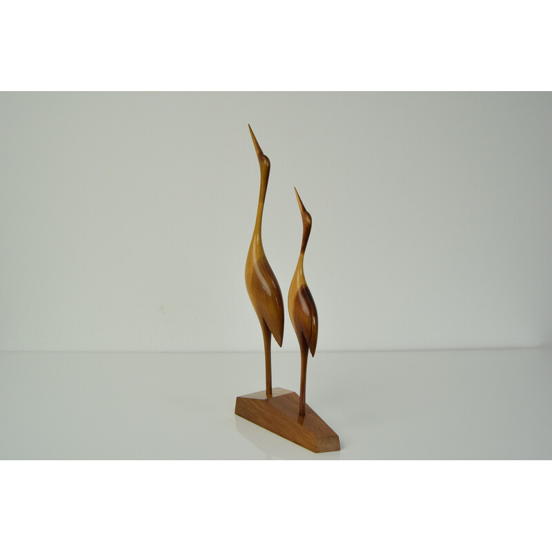 Mid century wooden sculpture of birds, Czechoslovakia 1960s