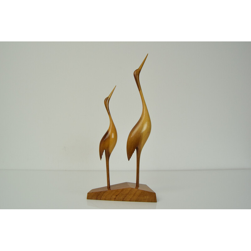 Mid century wooden sculpture of birds, Czechoslovakia 1960s