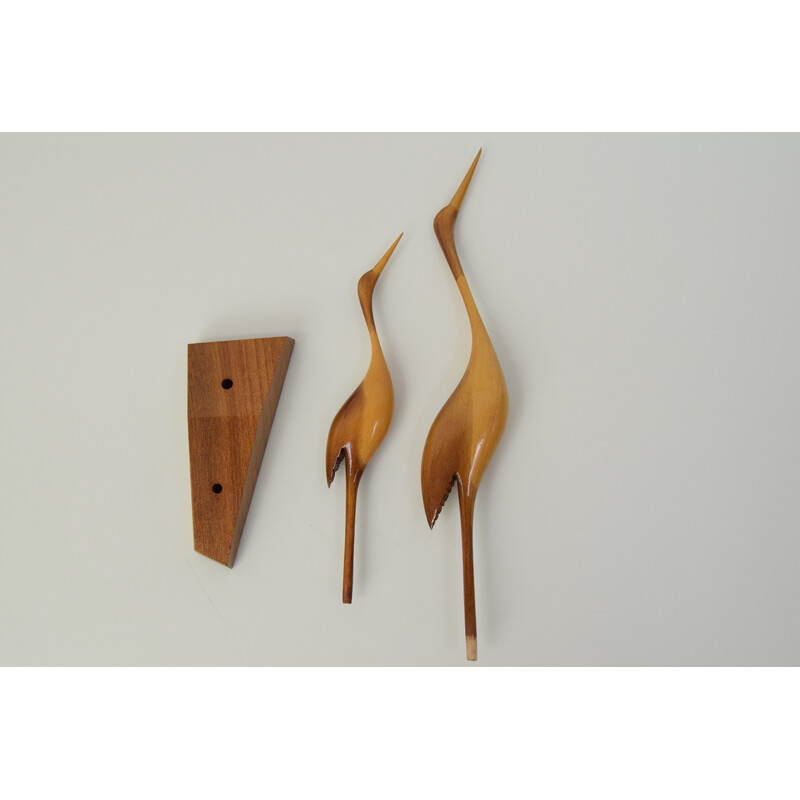 Mid century wooden sculpture of birds, Czechoslovakia 1960s