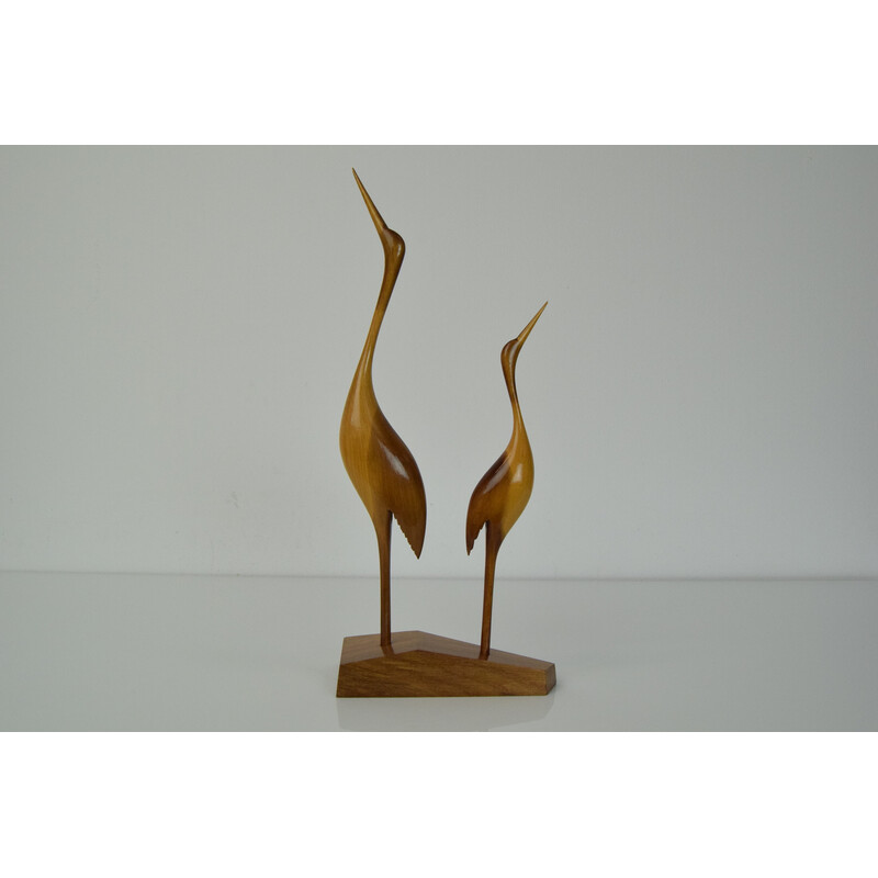 Mid century wooden sculpture of birds, Czechoslovakia 1960s