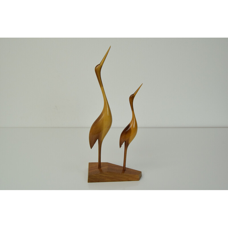 Mid century wooden sculpture of birds, Czechoslovakia 1960s