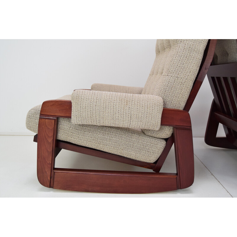 Pair of mid century wood rocking armchairs, Czechoslovakia 1980s