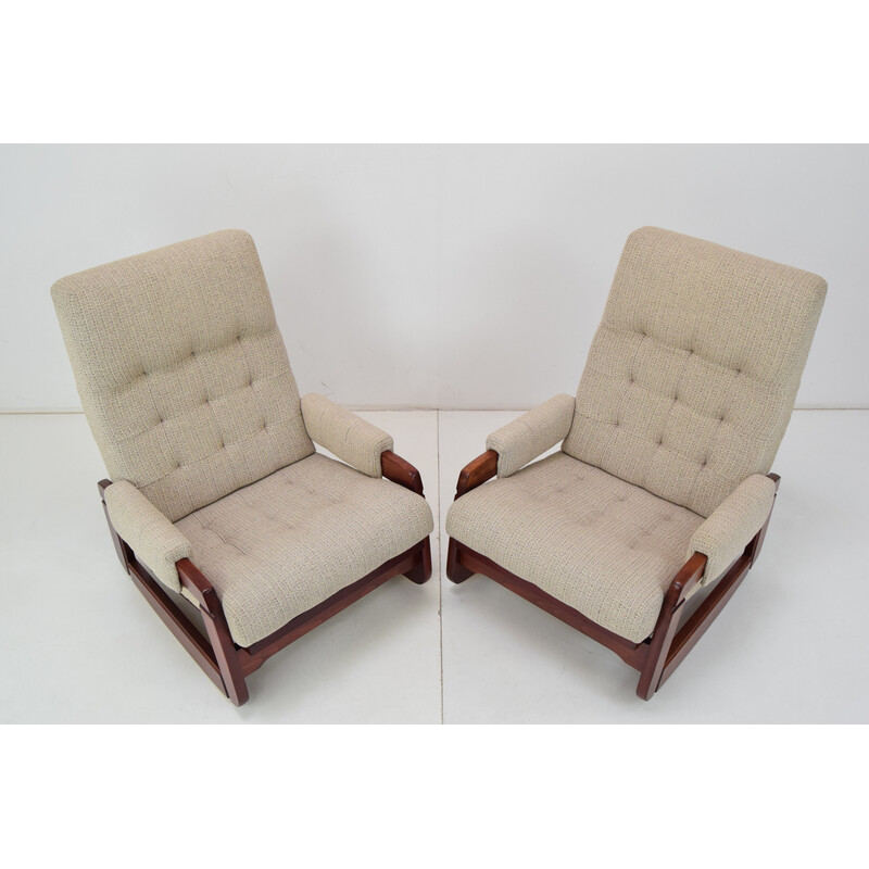 Pair of mid century wood rocking armchairs, Czechoslovakia 1980s