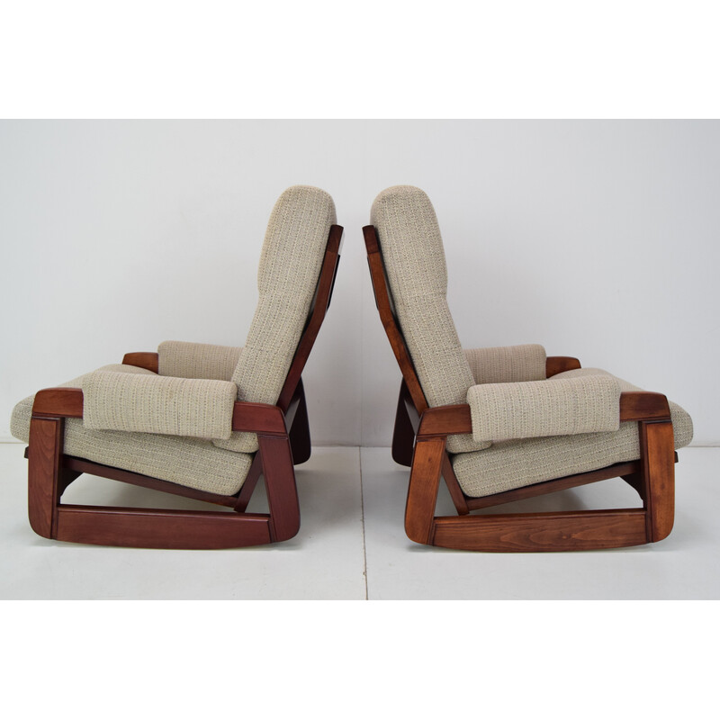 Paire de fauteuils à bascule vintage en bois, Tchécoslovaquie 1980