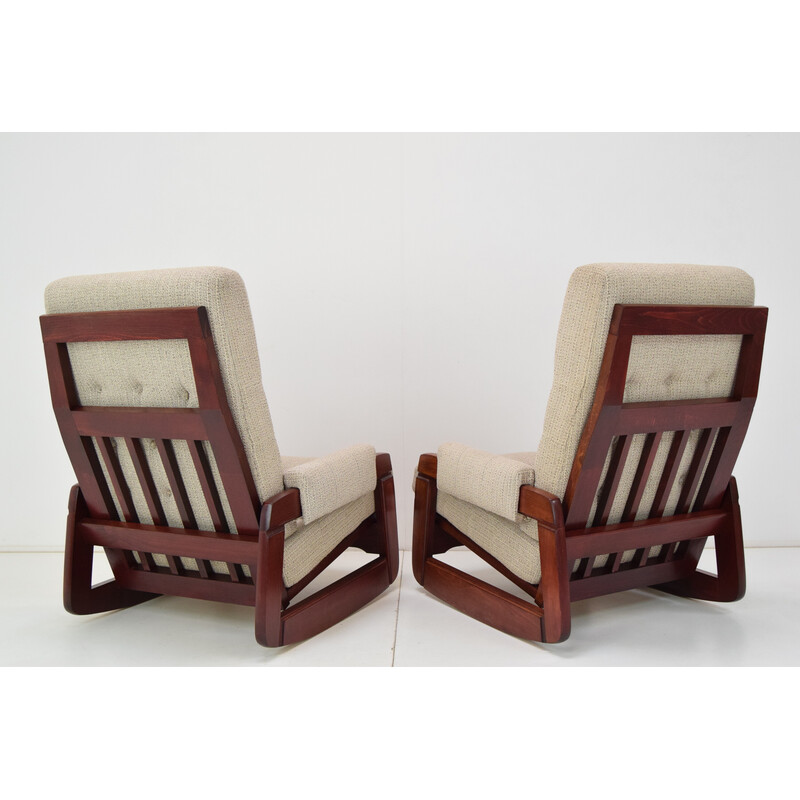 Pair of mid century wood rocking armchairs, Czechoslovakia 1980s