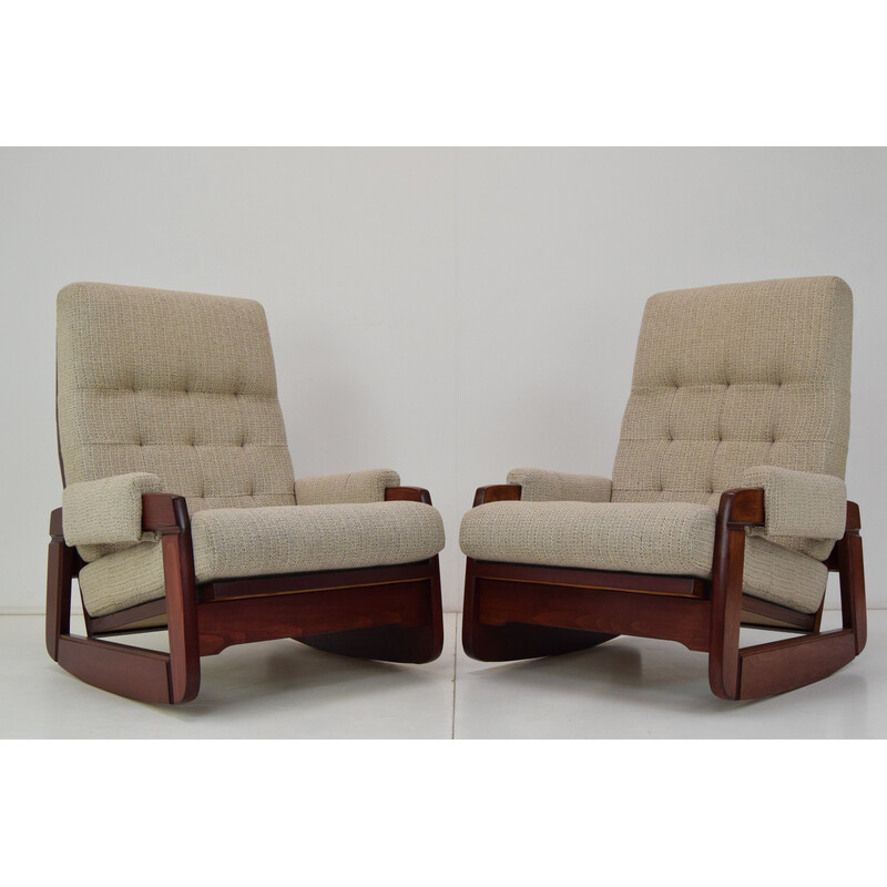 Pair of mid century wood rocking armchairs, Czechoslovakia 1980s