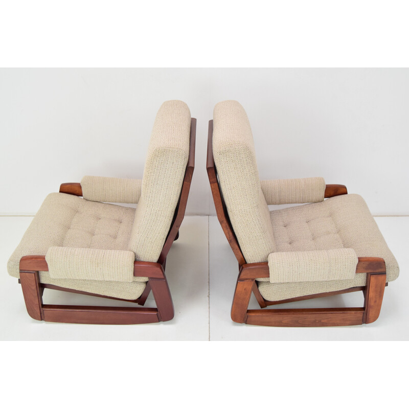 Pair of mid century wood rocking armchairs, Czechoslovakia 1980s