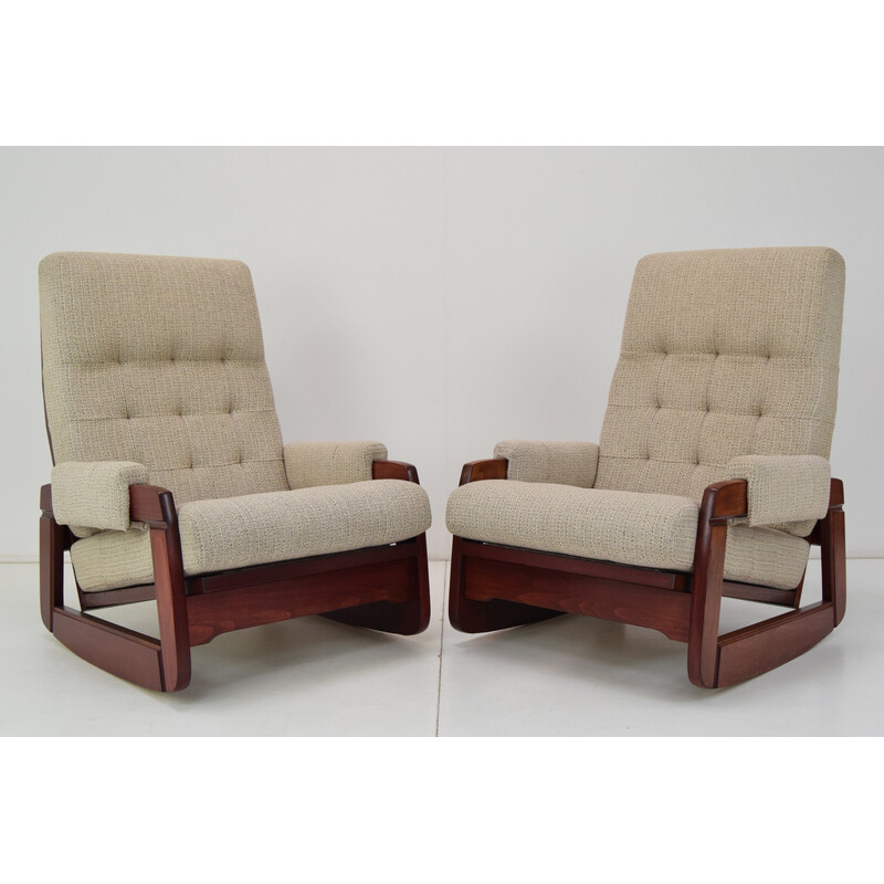 Pair of mid century wood rocking armchairs, Czechoslovakia 1980s