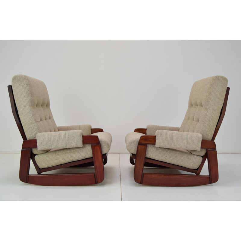 Pair of mid century wood rocking armchairs, Czechoslovakia 1980s