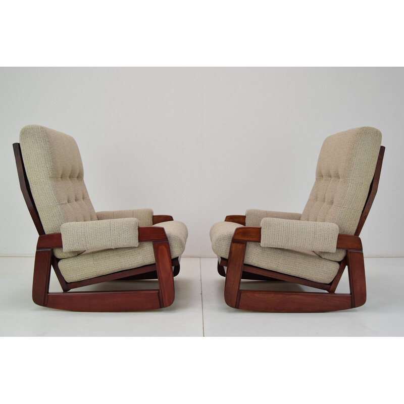 Paire de fauteuils à bascule vintage en bois, Tchécoslovaquie 1980