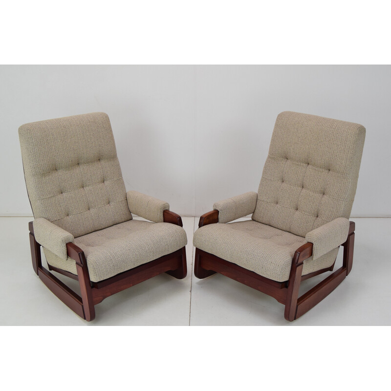 Pair of mid century wood rocking armchairs, Czechoslovakia 1980s