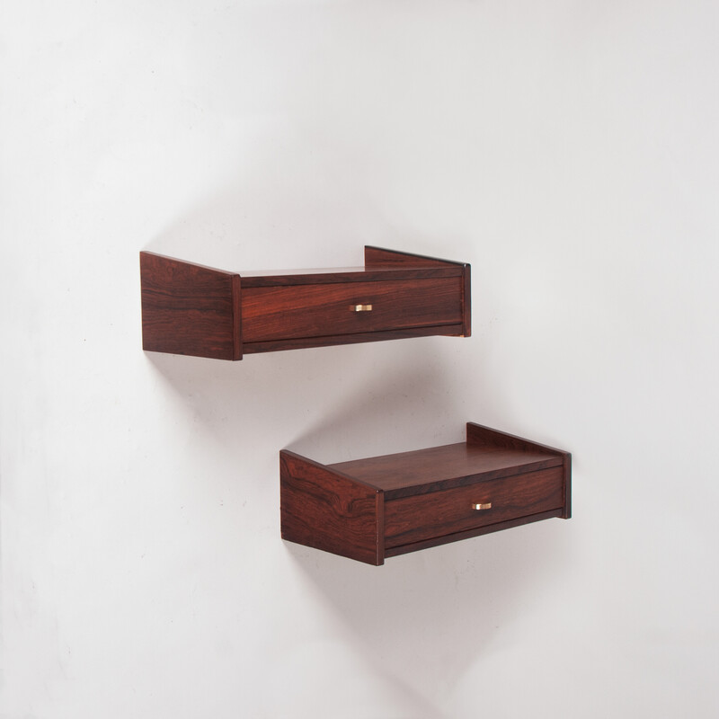 Pair of vintage rosewood wall mounted night stands by Hans Olsen, Denmark 1960s