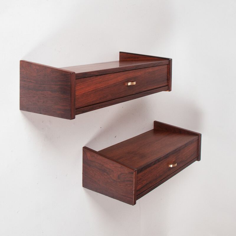 Pair of vintage rosewood wall mounted night stands by Hans Olsen, Denmark 1960s