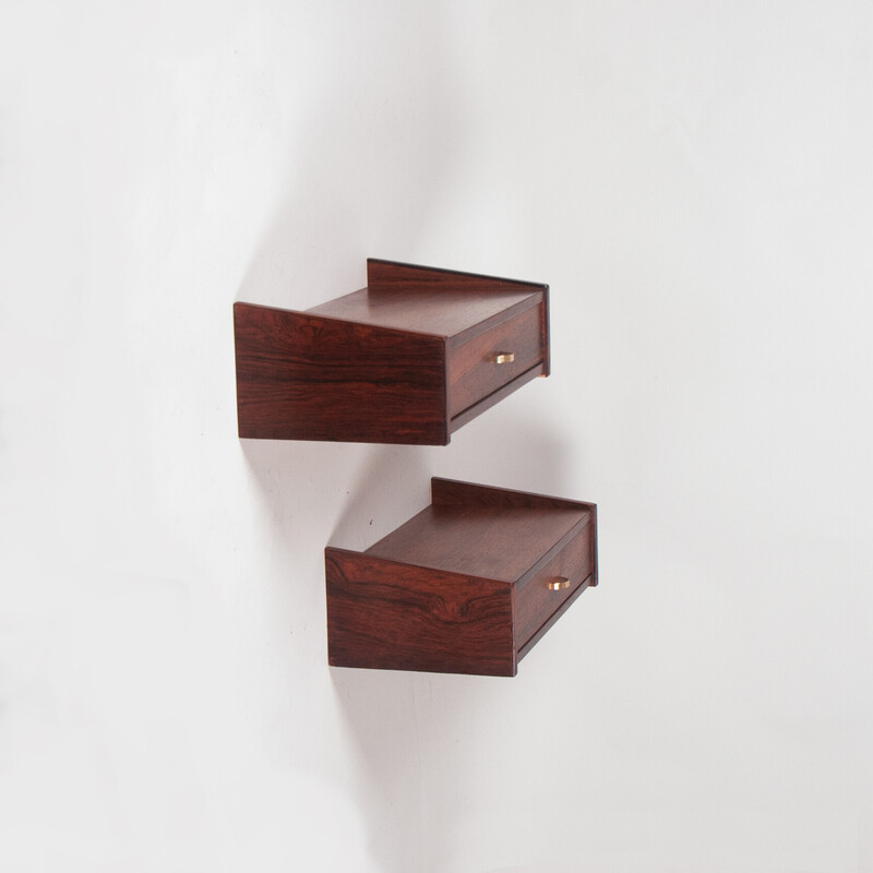 Pair of vintage rosewood wall mounted night stands by Hans Olsen, Denmark 1960s