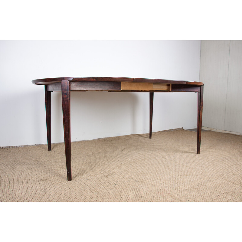 Vintage Danish dining table in Rio rosewood by Henry Rosengren Hansen for Brande Mobelindustri, Denmark 1960