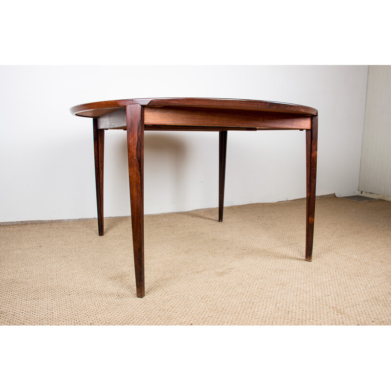 Vintage Danish dining table in Rio rosewood by Henry Rosengren Hansen for Brande Mobelindustri, Denmark 1960