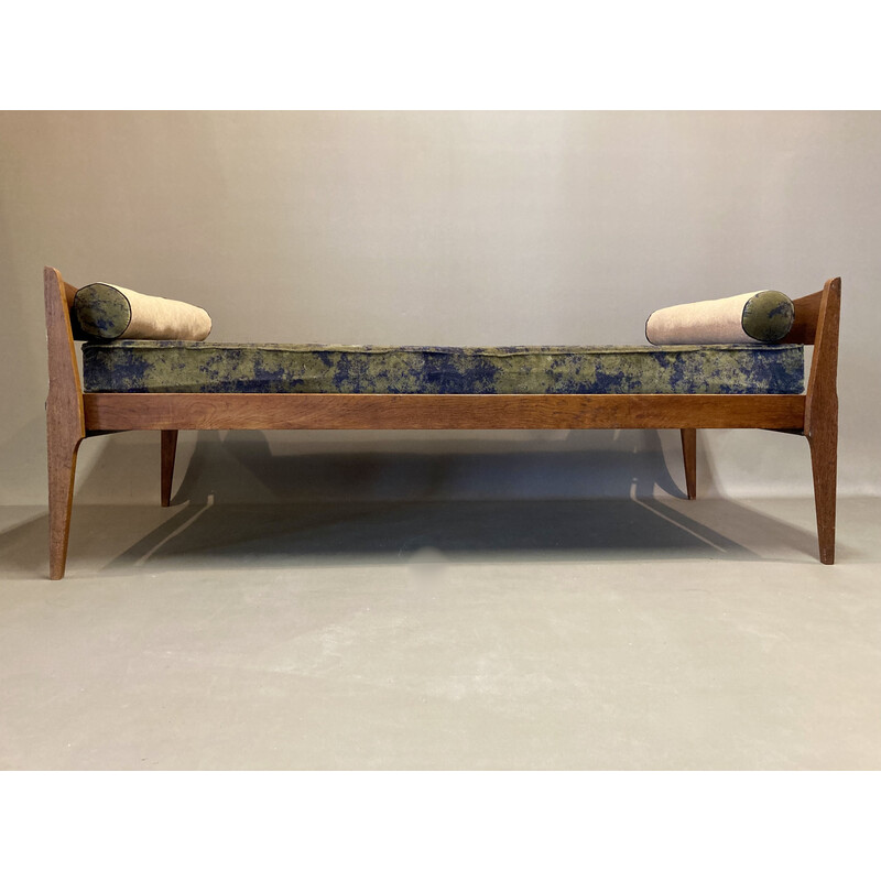 Vintage velvet and oak daybed, 1950s