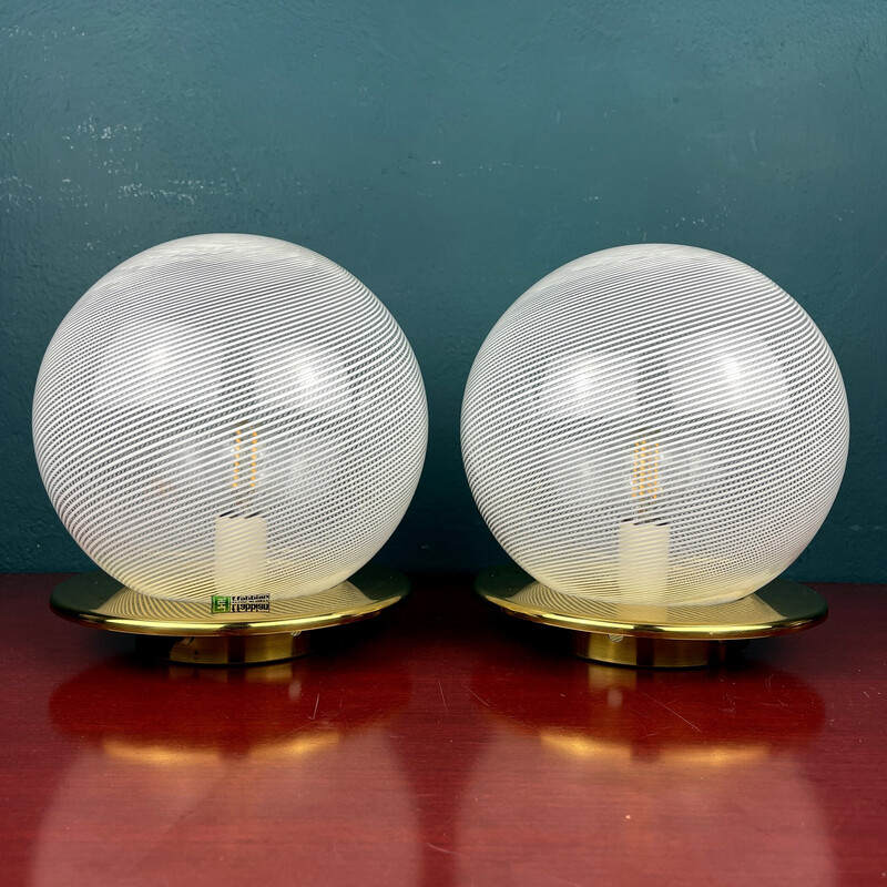 Pair of vintage Murano glass lamps by F.Fabbian, Italy 1970