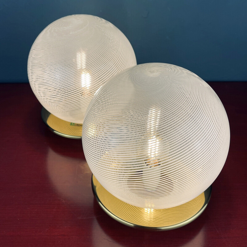 Pair of vintage Murano glass lamps by F.Fabbian, Italy 1970