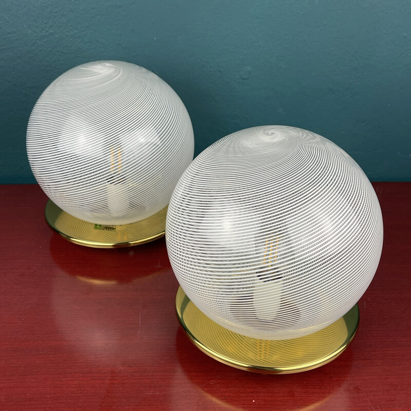 Pair of vintage Murano glass lamps by F.Fabbian, Italy 1970