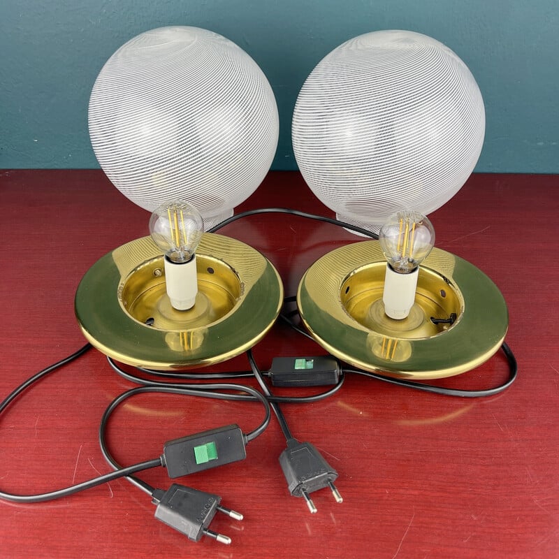 Coppia di lampade vintage in vetro di Murano di F.Fabbian, Italia 1970
