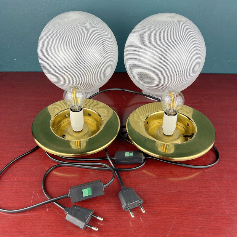 Pair of vintage Murano glass lamps by F.Fabbian, Italy 1970