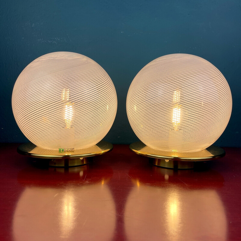 Coppia di lampade vintage in vetro di Murano di F.Fabbian, Italia 1970