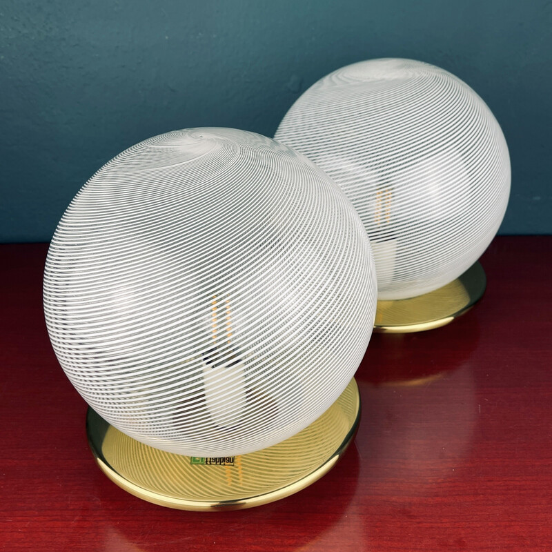 Pair of vintage Murano glass lamps by F.Fabbian, Italy 1970