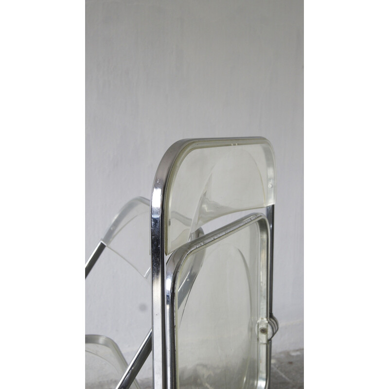 Pair of vintage Plia folding chairs in steel by Giancarlo Piretti for Castelli, 1967s
