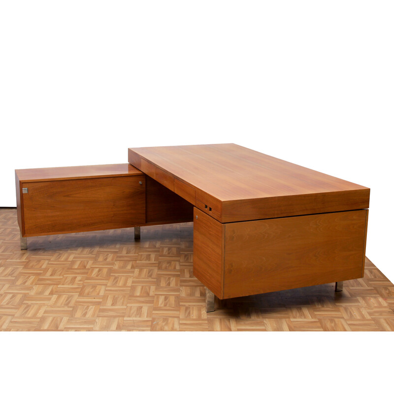 Vintage desk with sliding-doors in walnut, 1970s