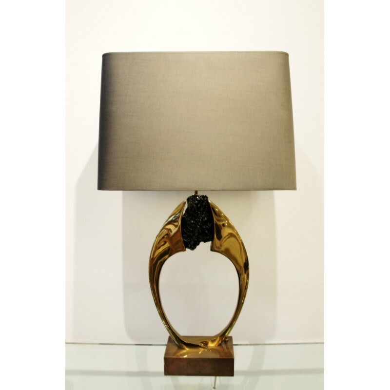 Table lamp in stone and brass, Willy DARO - 1970s