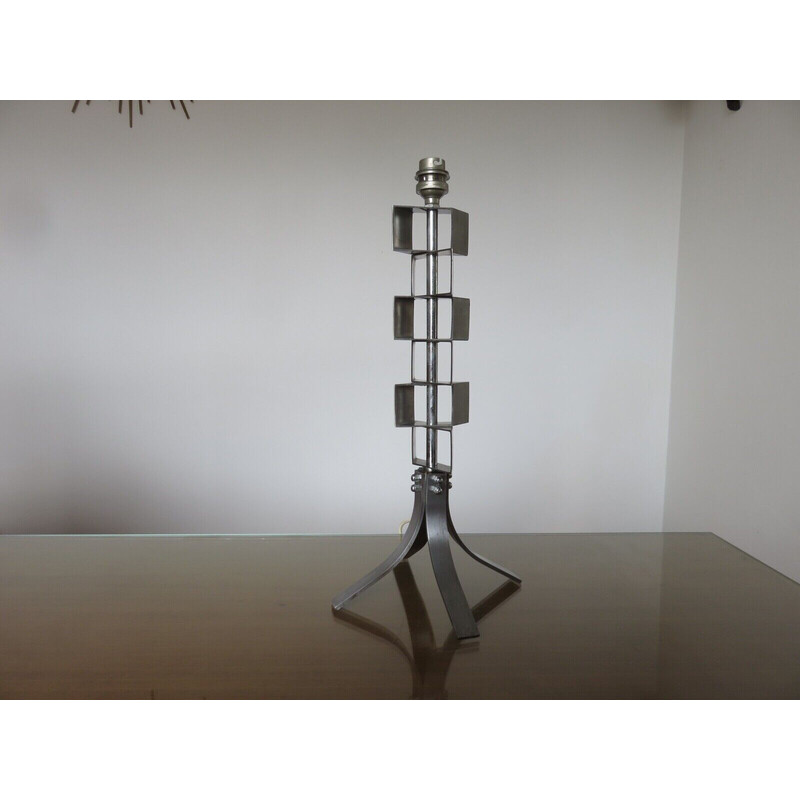 Vintage stainless steel lamp by Xavier Feal, France 1970s